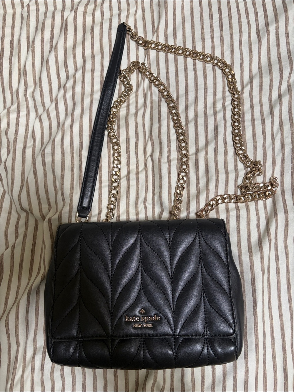 kate spade Black Quilted Leather Crossbody with Gold Chain